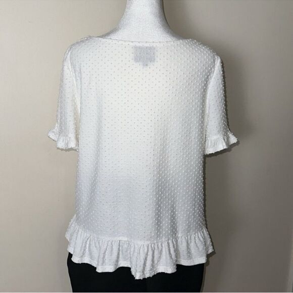 W5 x Anthro L White Swiss Dot Short Ruffle Sleeve & Hem Top - Picture 2 of 9